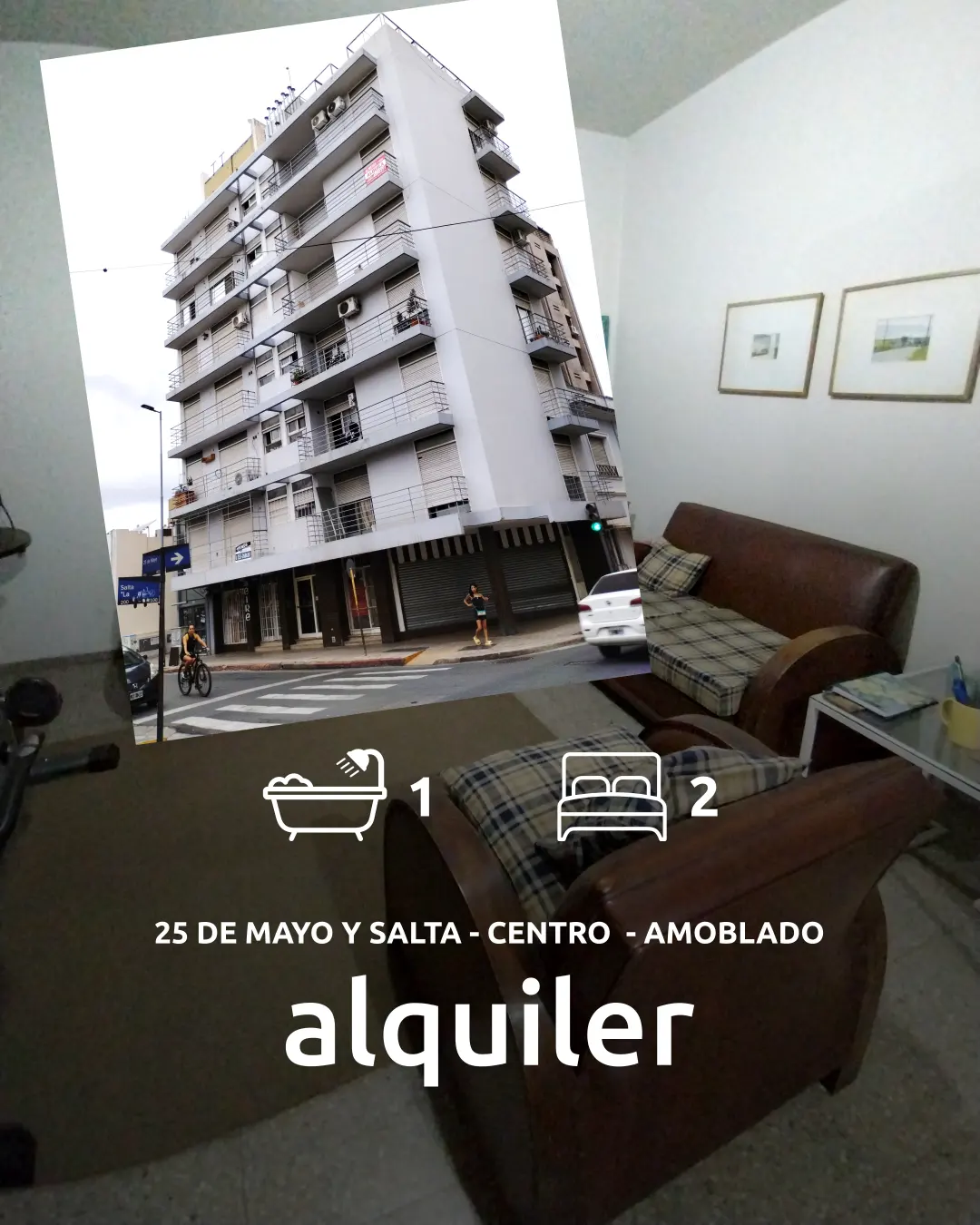 2 ambientes amoblado en el centro